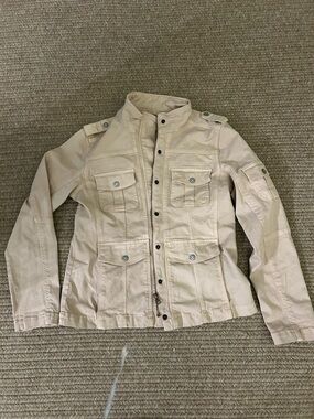Pink cotton lightweight zip up jacket, size medium multiple pockets